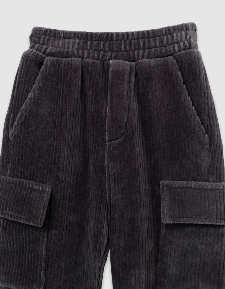 Pantalon de jogging gris maille velours côtelé garçon-2