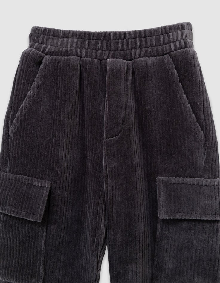 Pantalon de jogging gris maille velours côtelé garçon-2 Pantalon de jogging gris maille velours côtelé garçon-2