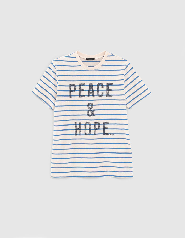 Camiseta beige medio con rayas azules y mensaje niño - IKKS