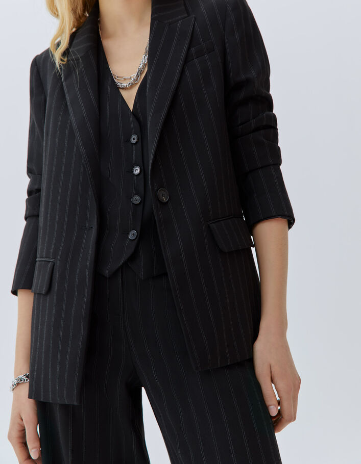 Veste Blazer Ann Taylor Taille 8 Noir Rayé – Longue, Style Costume, Occasion Très Bon état
