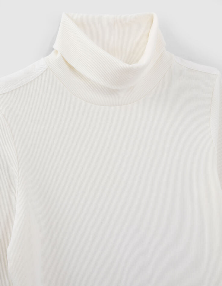 Camiseta cuello alto manga larga color crudo mujer-4
