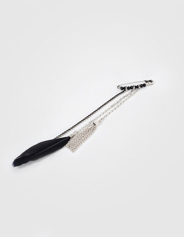 Women’s silver metal brooch with feather and tassel - IKKS