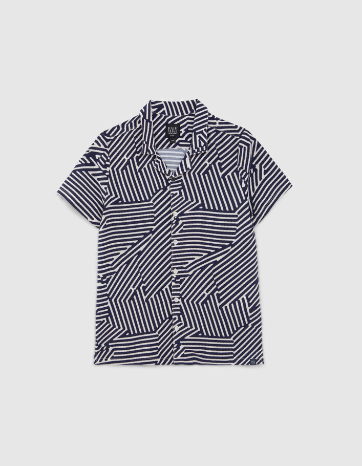 Boys’ navy shirt with graphic stripe print - IKKS