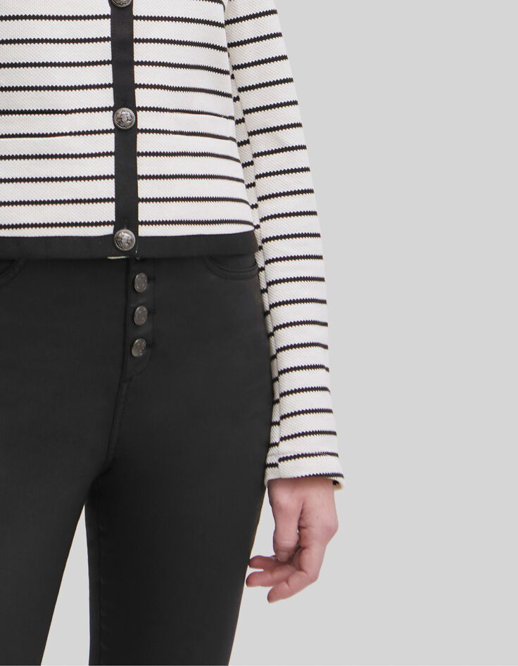 Chaqueta cruda punto piqué rayas negras Mujer-5