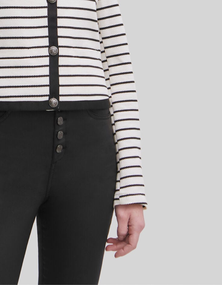 Chaqueta cruda punto piqué rayas negras Mujer-5 Chaqueta cruda punto piqué rayas negras Mujer-5