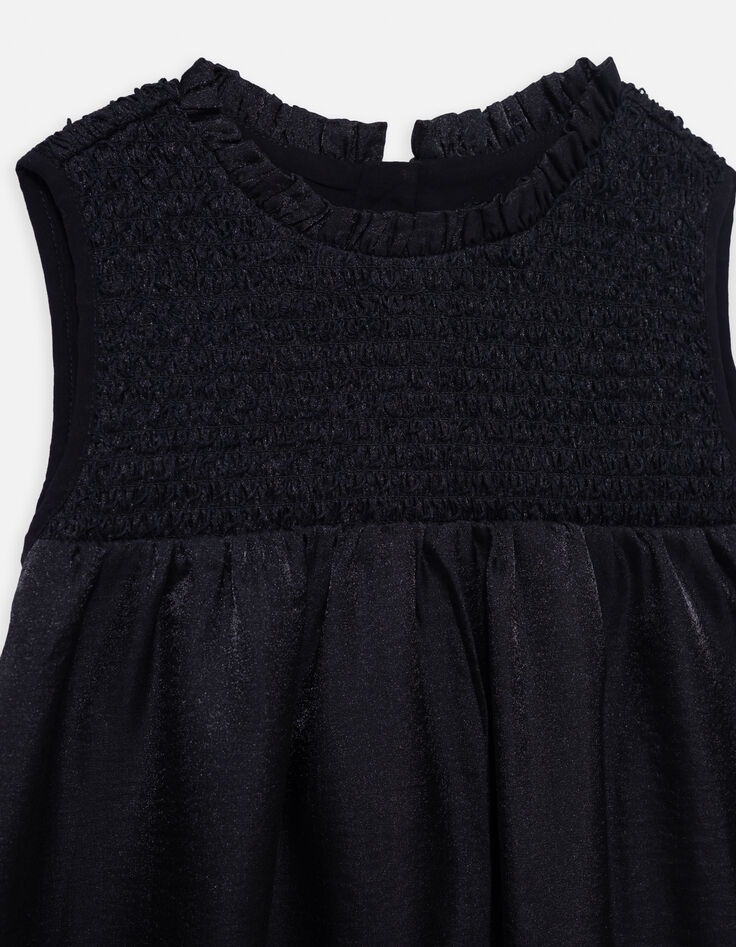 Girls’ black satin dress with smocked panel-3
