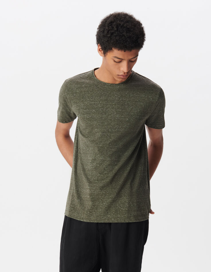 Men’s khaki semi-plain rolled neck T-shirt-4 Men’s khaki semi-plain rolled neck T-shirt-4