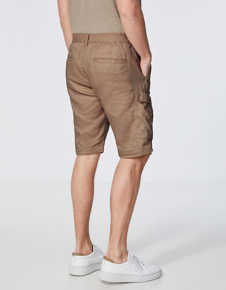 Bermuda battle CROPPED beige en lin Homme-2
