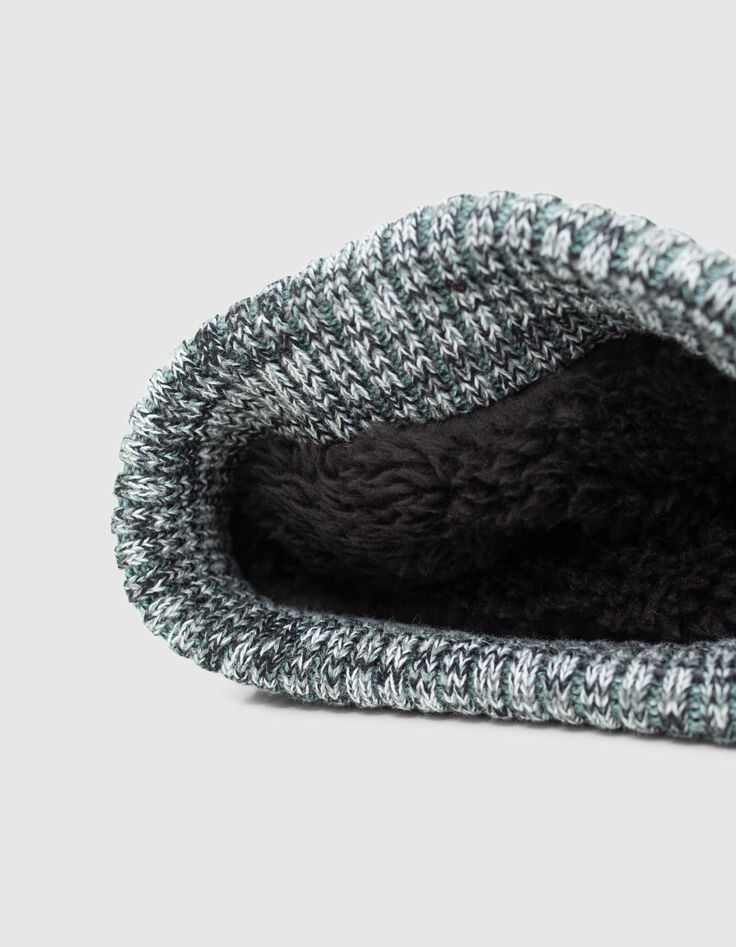 Boys’ green marl striped fur-lined beanie-4