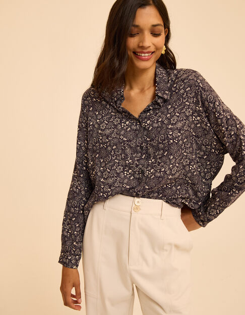 Chemise manches longues noire imprim&eacute; cachemire I.Code