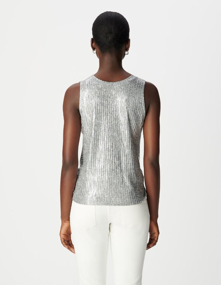 Zilverkleurig mouwloos T-shirt met strik dames-3