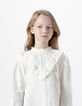 Girls’ ecru cotton gauze dress with embroidered flowers-1