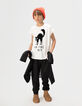 Boys’ white T-shirt with flocked velvet cat image-2