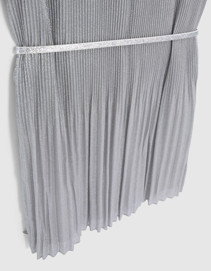 Silvery pleated dress with embroidered shoulders-7