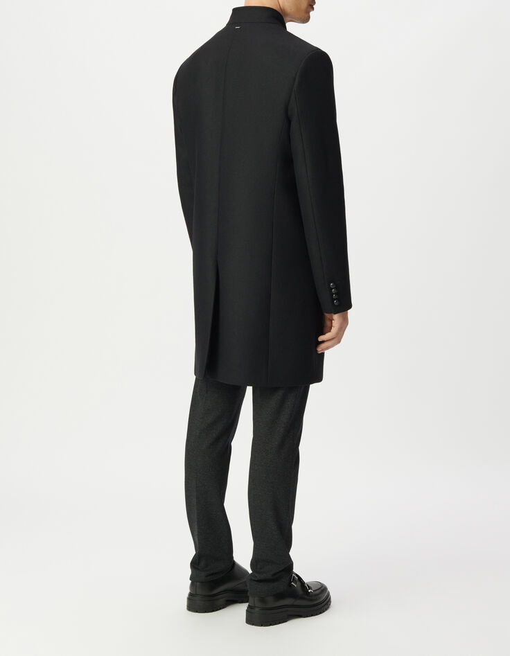 Manteau noir lainage col officier Homme-3