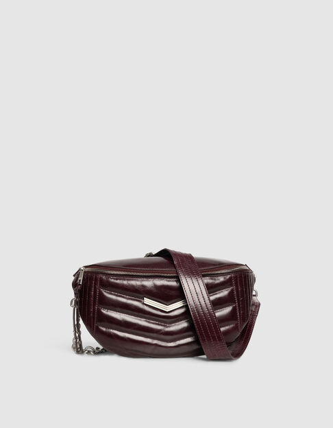 Damen-Bauchtasche THE 1- bordeauxrot gestepptes Leder - IKKS