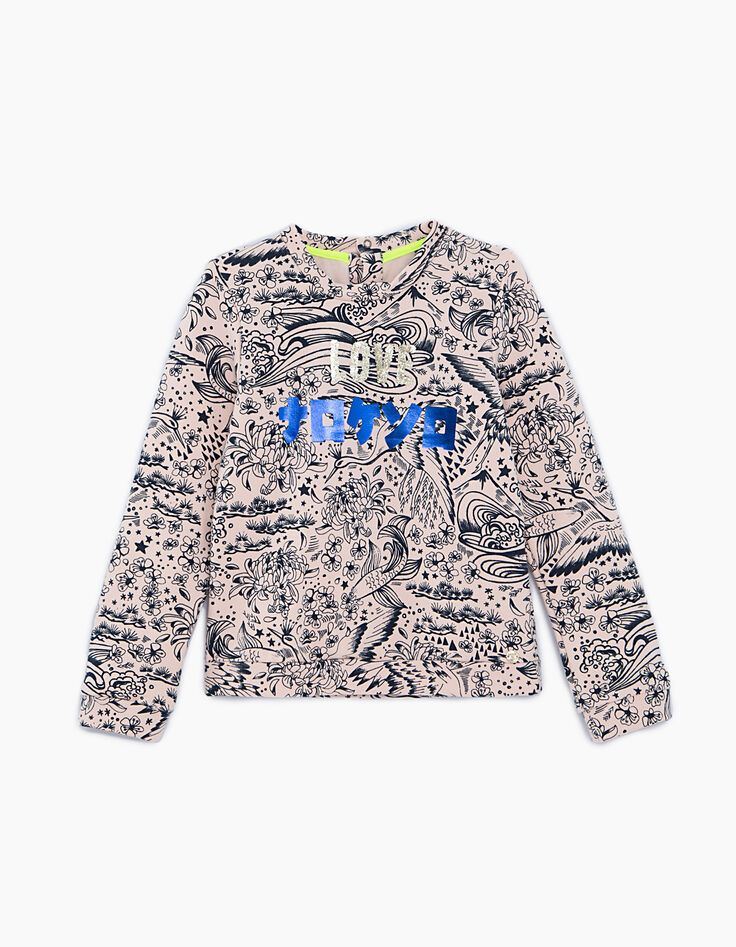 Girls’ pink Sakura, crane, Koi carp print sweatshirt-2