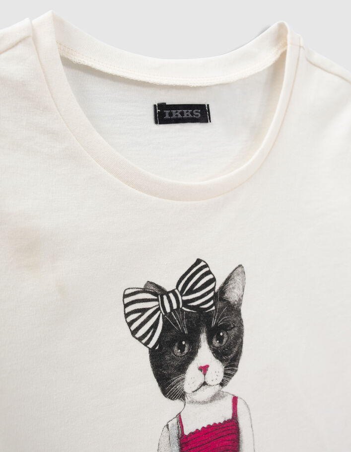Cremeweißes Mädchen-T-Shirt mit Katze in Kleid - IKKS