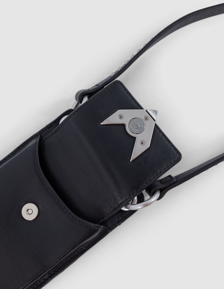 Bolso teléfono 111 cuero negro bandolera tachuelas para Mujer-4