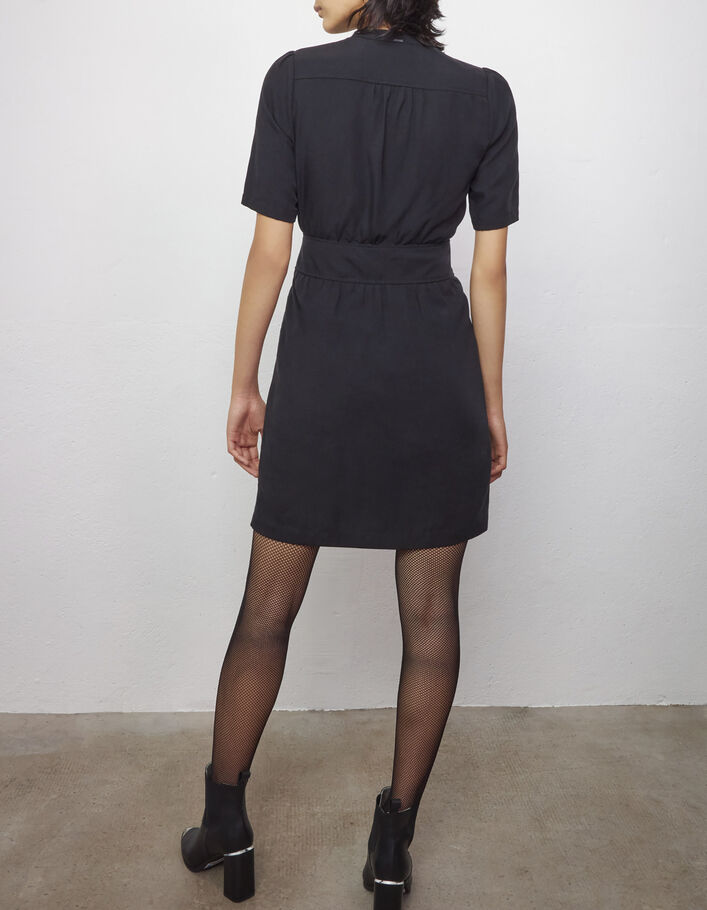 Women’s black Tencel and linen buttoned-front dress - IKKS