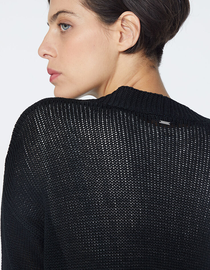 Cárdigan punto tricot negro flecos fantasía mujer-5