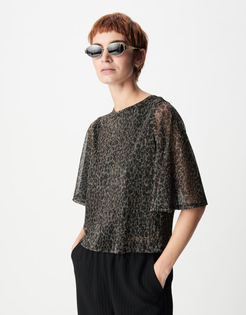 Zwarte top met 3/4-mouwen en ronde hals voor dames - IKKS