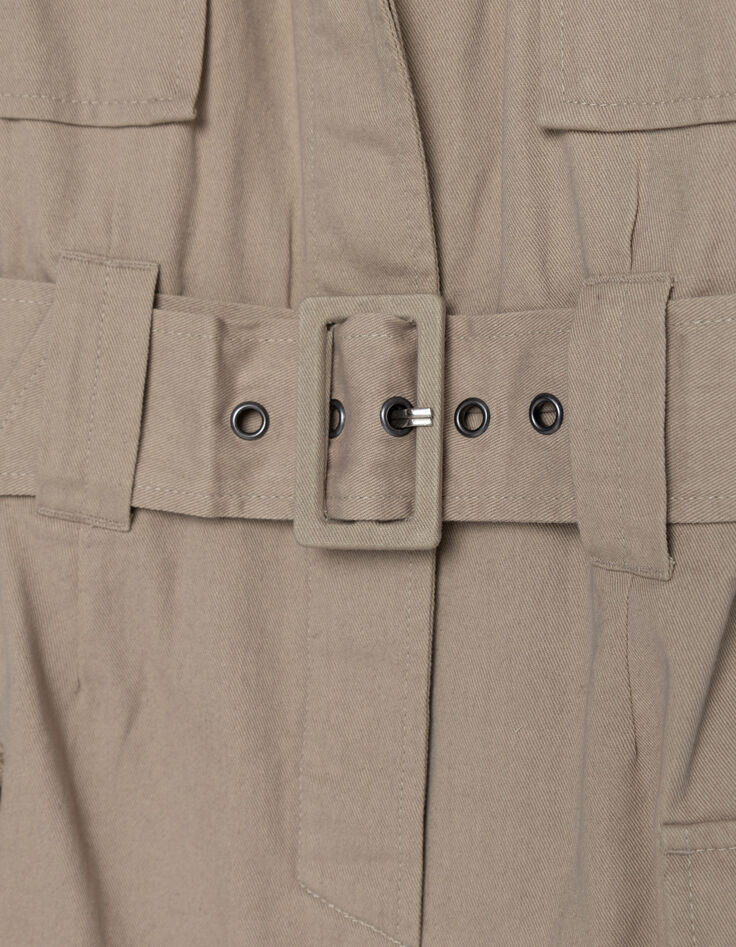 Women's long beige sleeveless safari dress-3