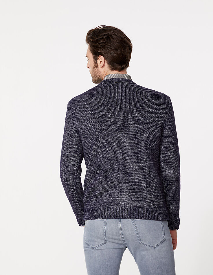 Men's navy mouliné knit sweater-4