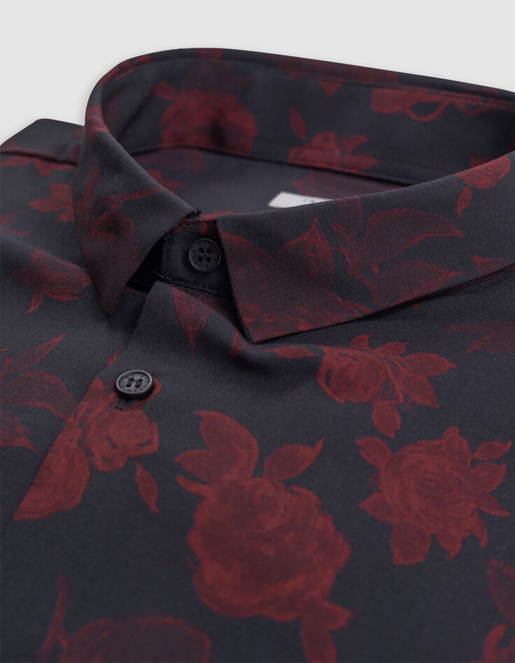 Camisa SLIM negra de hombre con estampado de rosas rojas-9 Camisa SLIM negra de hombre con estampado de rosas rojas-9