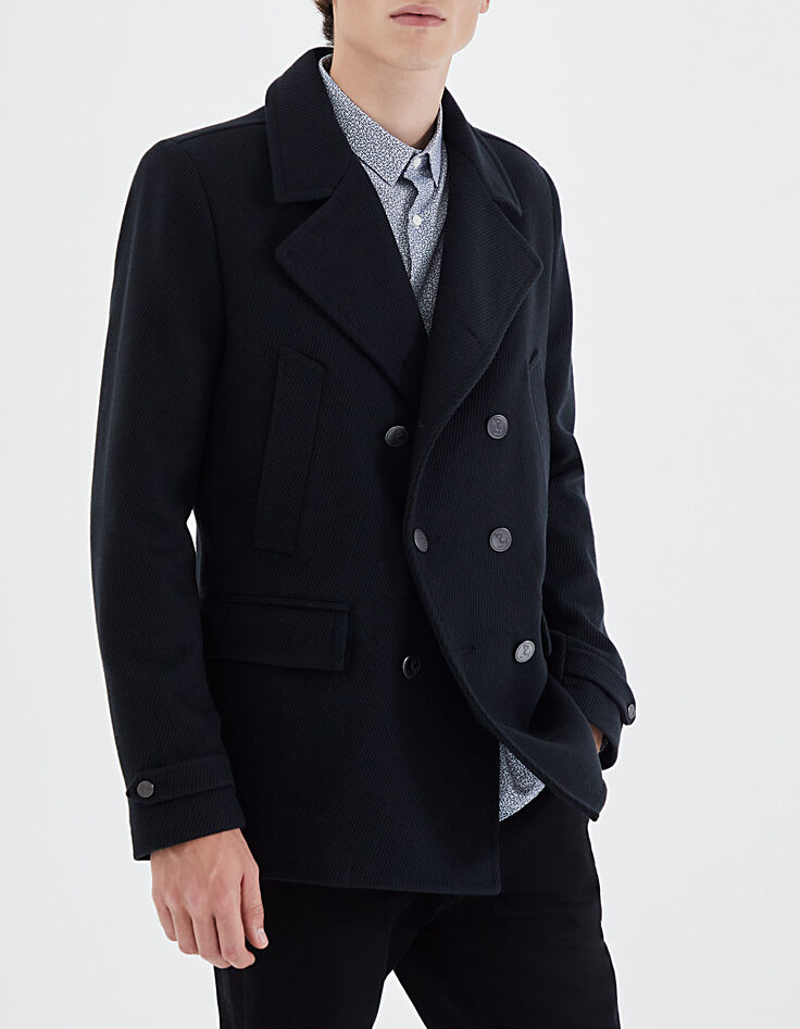 Chaquetón marino con punto de lana en relieve Hombre-1