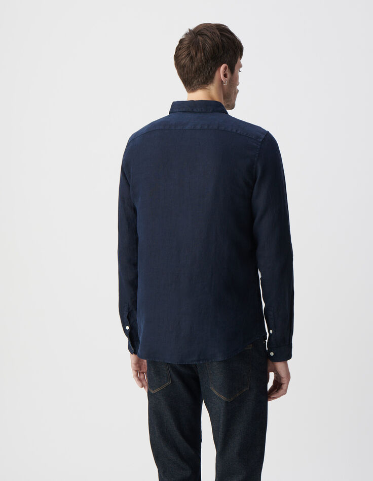 Marineblaues SLIM-Herrenhemd aus 100% Leinen-4