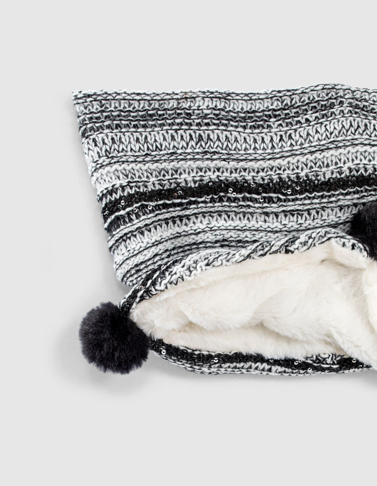 Snood blanc rayé noir brodé sequins fille-4 Snood blanc rayé noir brodé sequins fille-4