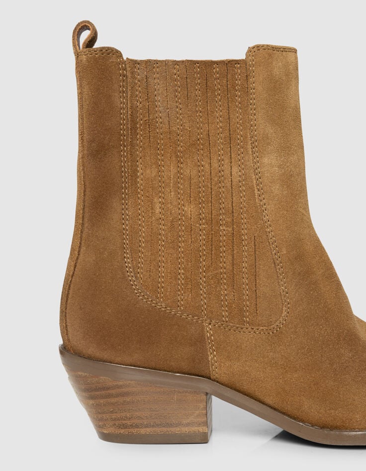 Chelsea boots santiags camel cuir velours Femme-6 Chelsea boots santiags camel cuir velours Femme-6