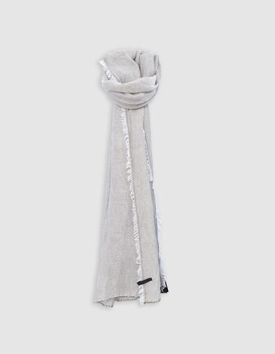 Men’s khaki semi-plain scarf with fringed edges - IKKS