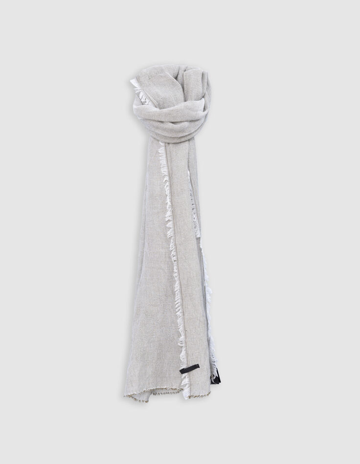 Men’s khaki semi-plain scarf with fringed edges-1