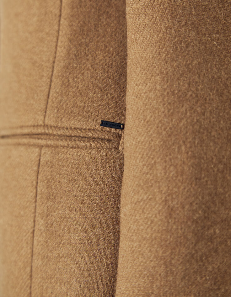 Camel mantel reverskraag met grijze trompe l'oeil-band-5