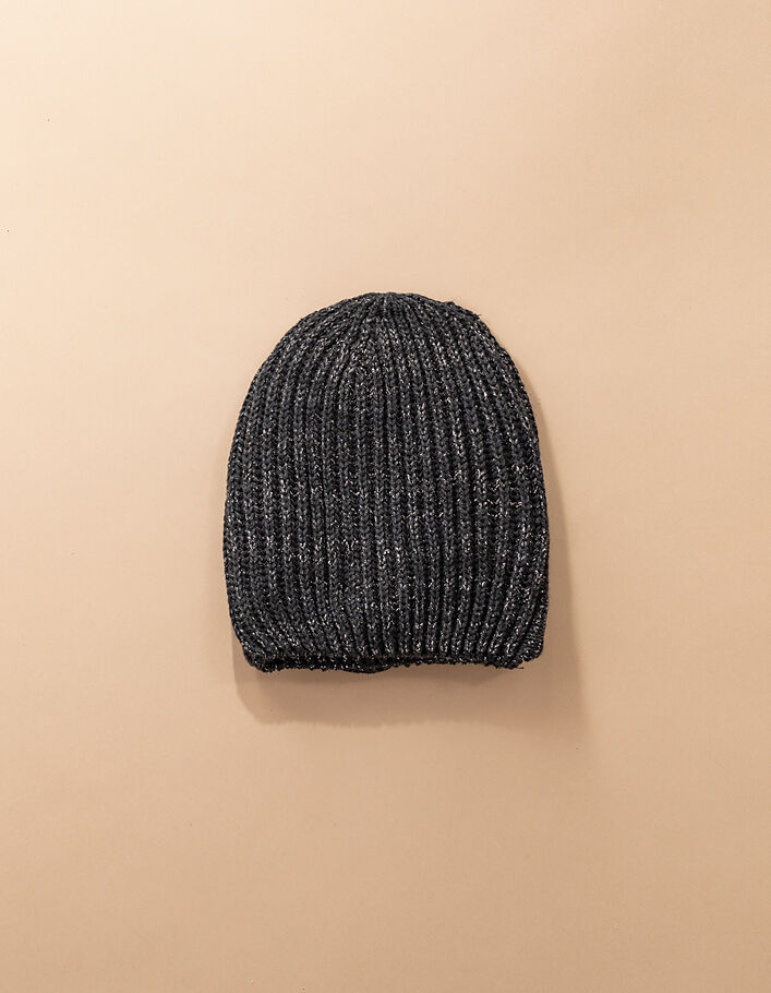 I.Code charcoal grey lurex and knit beanie with bow - IKKS