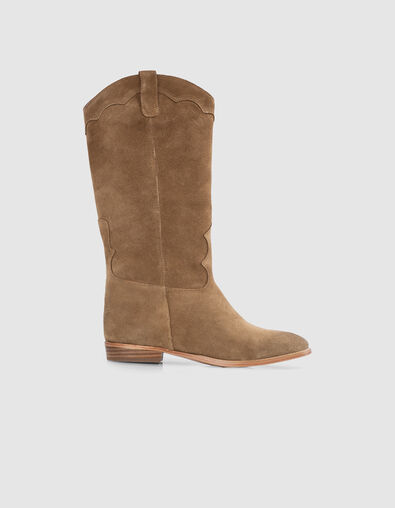 Botas western de ante camel con costura de mujer - IKKS