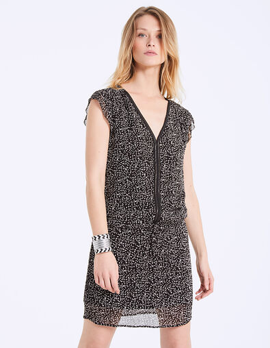 Robe droite col V en crêpe imprimé minimaliste - IKKS