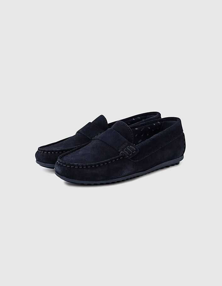 Mocassins navy en cuir velours garçon -2