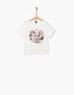 Cremeweißes Cropped Mädchen-T-Shirt mit Stickerei-2