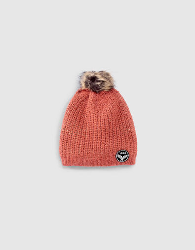 Girls’ rosewood beanie with gold lurex ribbing - IKKS