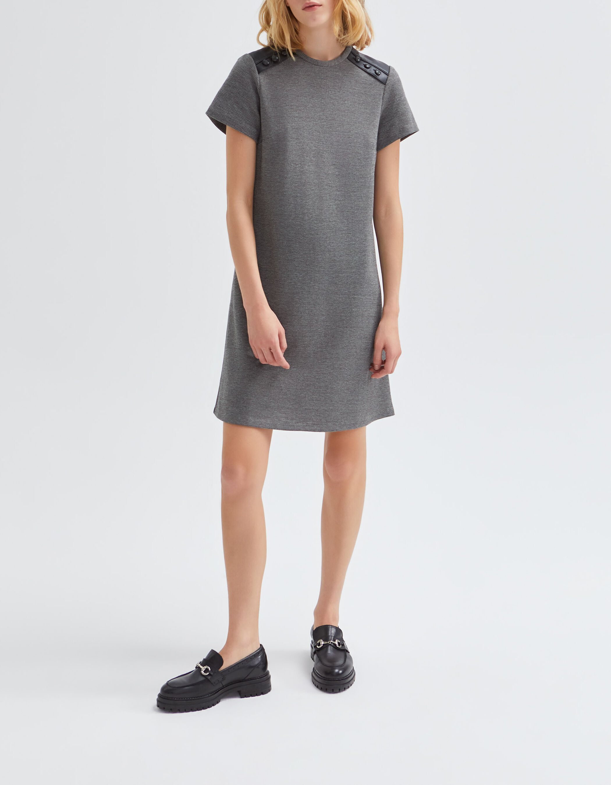 Grijze faux uni jurk rock details Dames