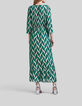 Robe longue émeraude imprimé feuilles dorées Femme-2