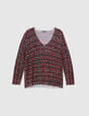 Pull noir tricot fin imprimé ikat Femme-4
