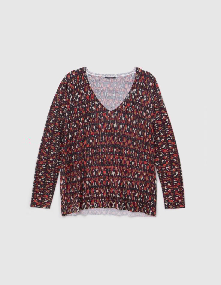 Pull noir tricot fin imprimé ikat Femme-4