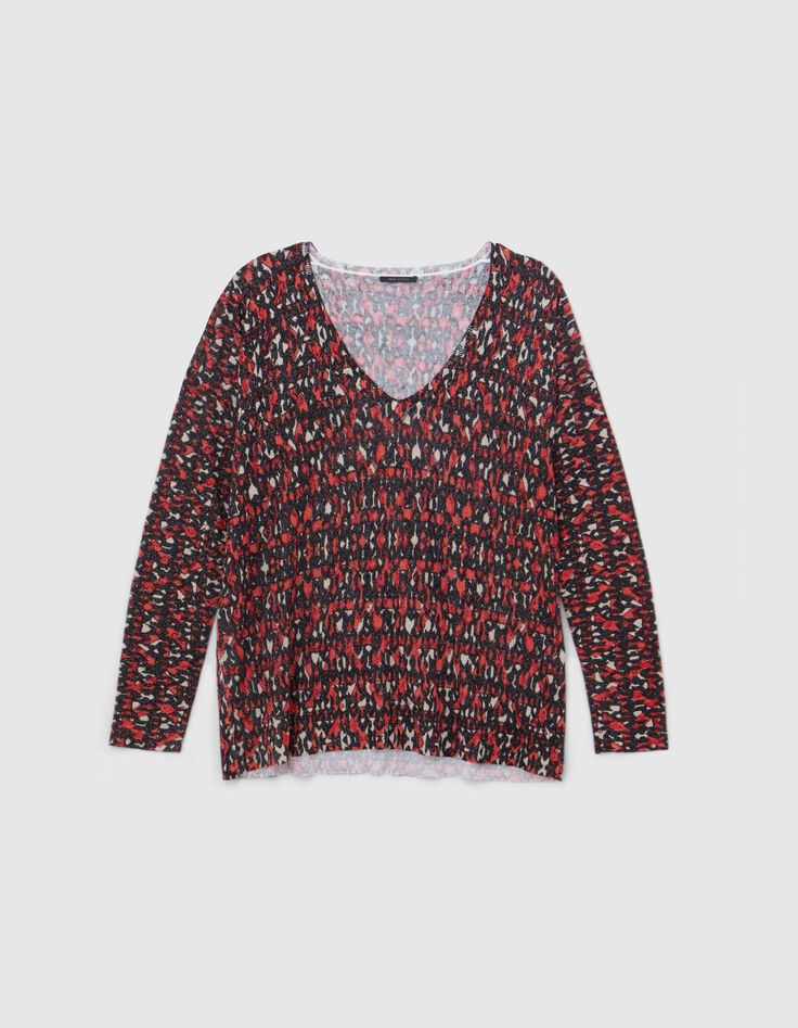 Pull noir tricot fin imprimé ikat Femme-4 Pull noir tricot fin imprimé ikat Femme-4