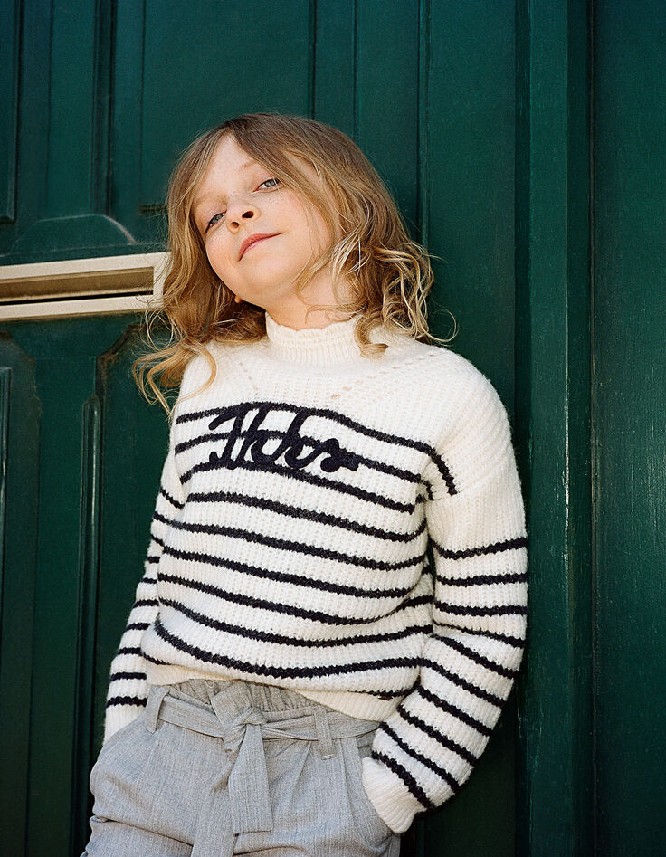 Pull marinière écru tricot brodé IKKS fille-7