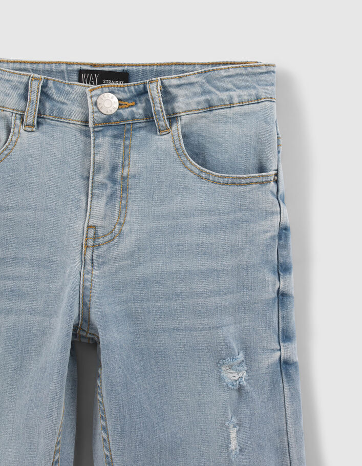 Boys’ blue straight jeans with placed distressing - IKKS