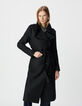 Manteau long noir lainage esprit caban ceintur&eacute; Femme-3